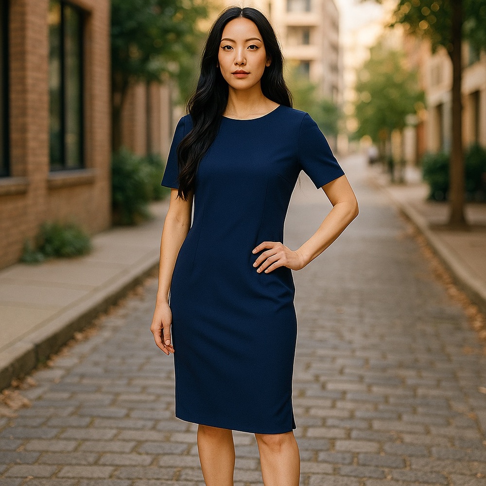 Lauren By Ralph Lauren Navy Blue Boat Neck Shift Tied Side Dress 4